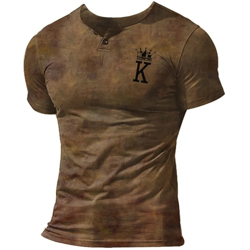 Men's retro letter print short-sleeved T-shirt / [viawink] /