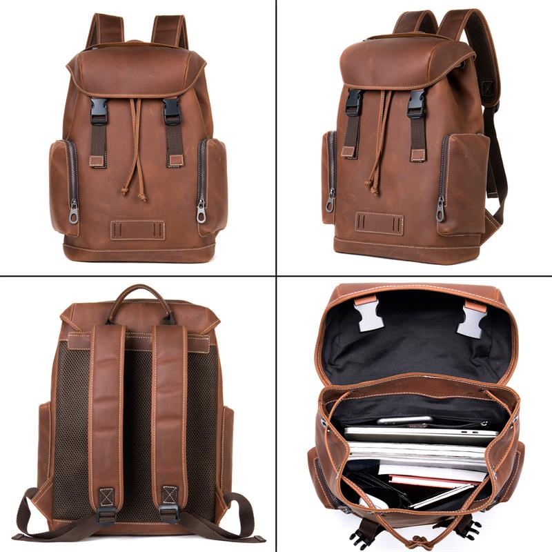 Men's Outdoor Travel Large-Capacity Leather Breathable Backpack