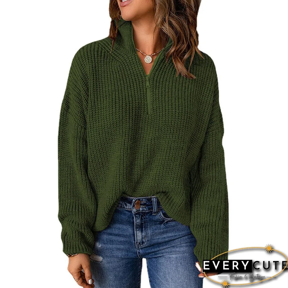 Solid Color Casual Loose Zipper Zipper Sweater