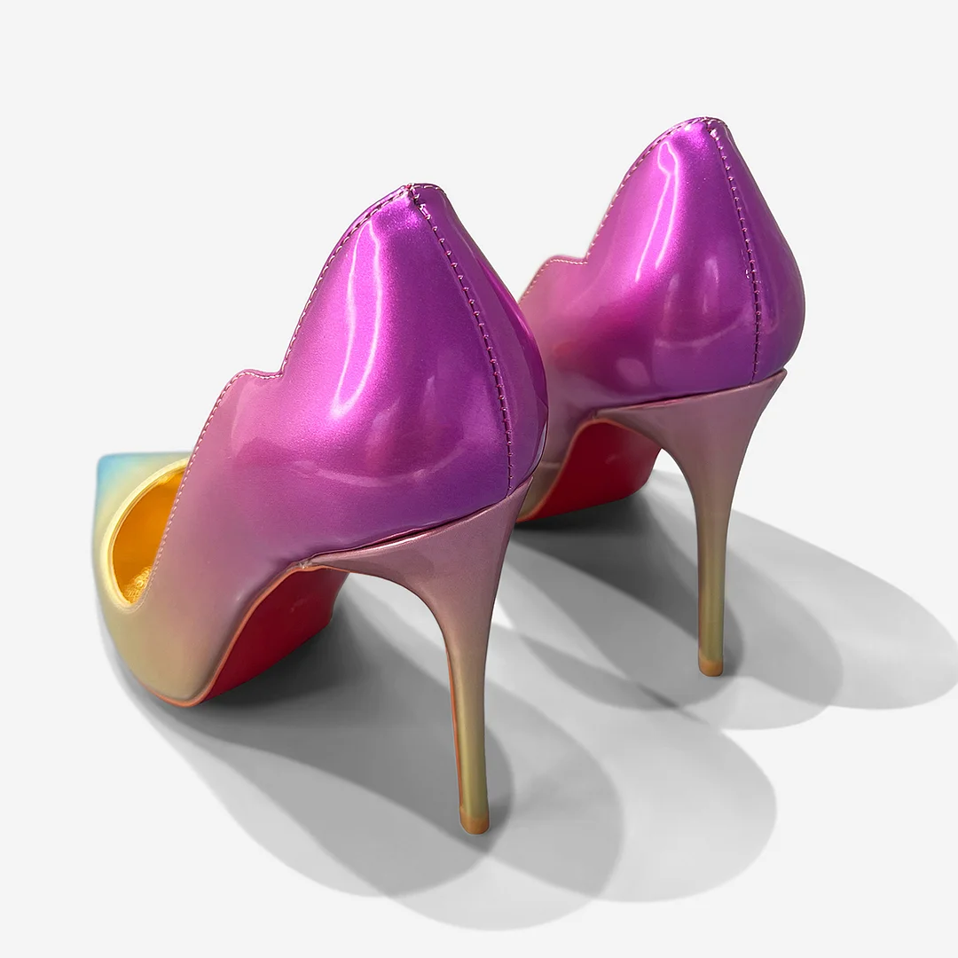 100mm/120mm Women's Stiletto Pointed Toe Gradient Sparkling Shoes Red Bottom High Heel-MERUMOTE