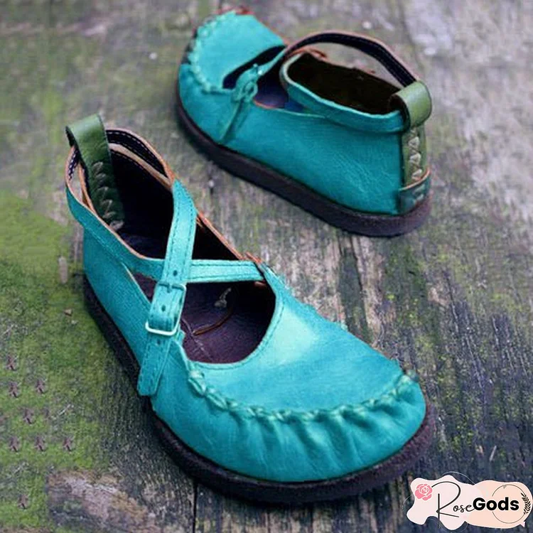 Buckle Vintage Causal Flat Shoes