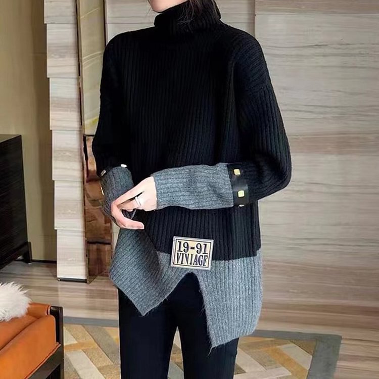 Black Casual Shift Long Sleeve Sweater QueenFunky
