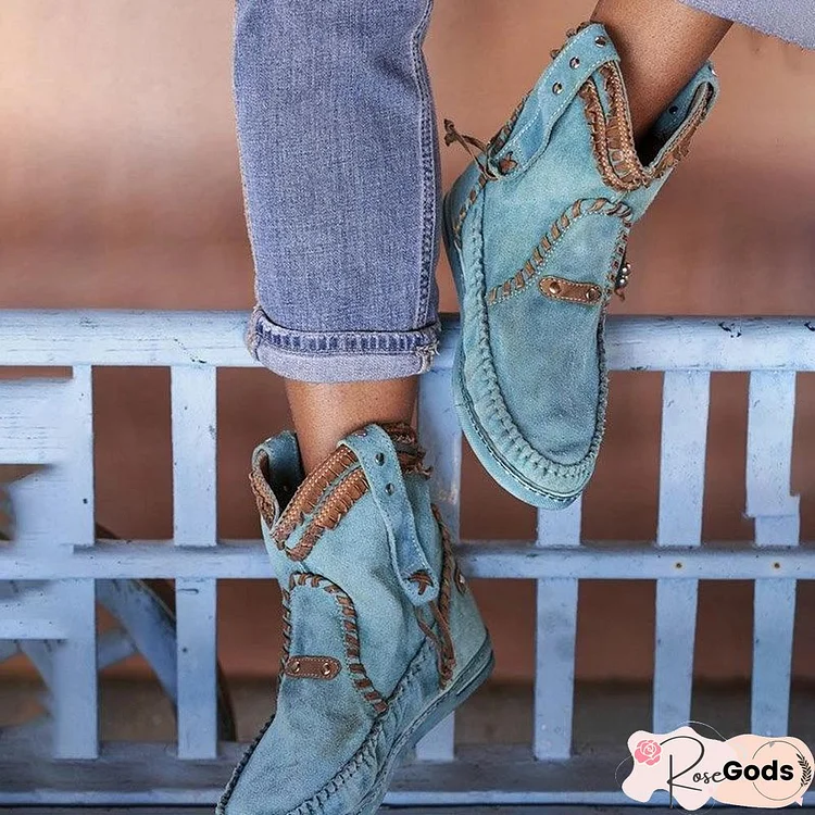 Bohemian Style Casual Blue Boots