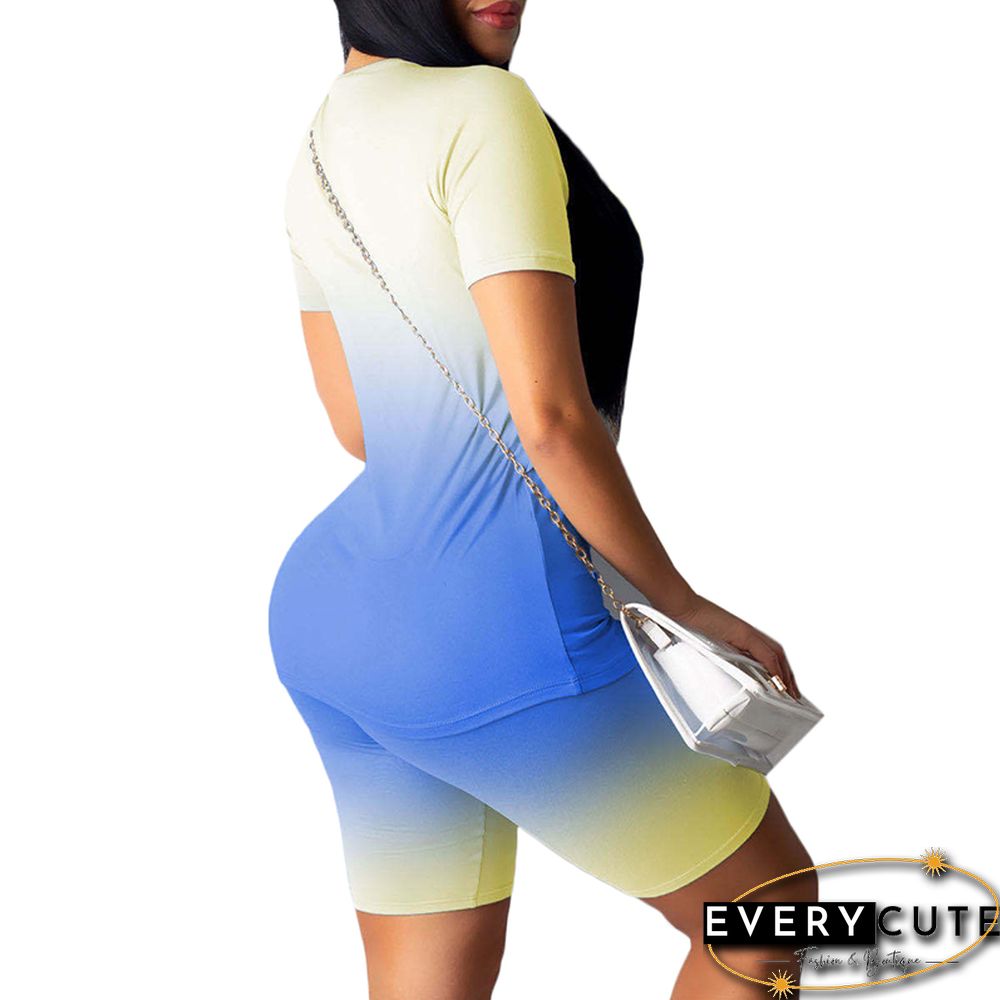 Light Yellow Ombre Short Sleeve Shorts Set