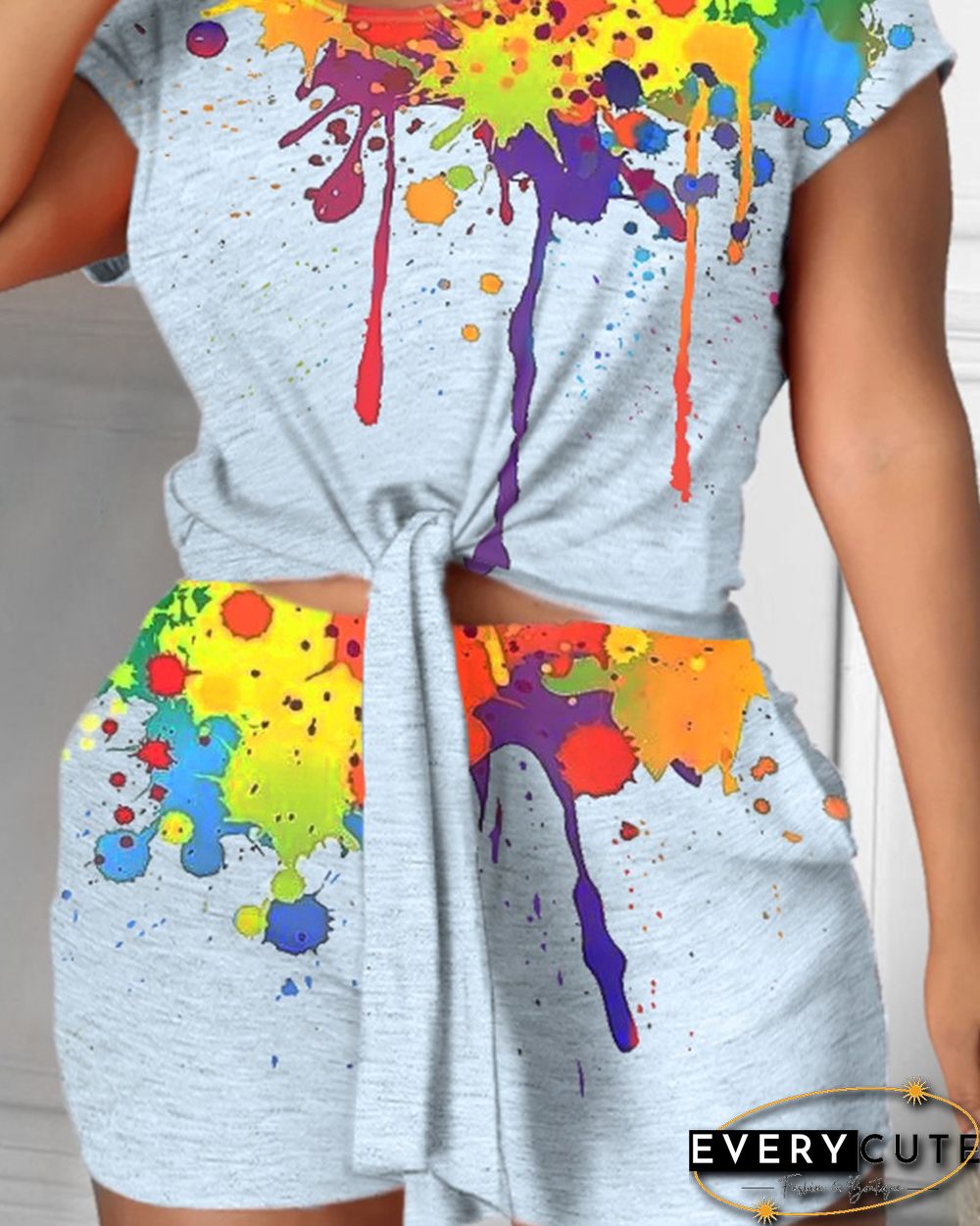 Short Sleeve Cropped T-shirts With Shorts Suit Sets