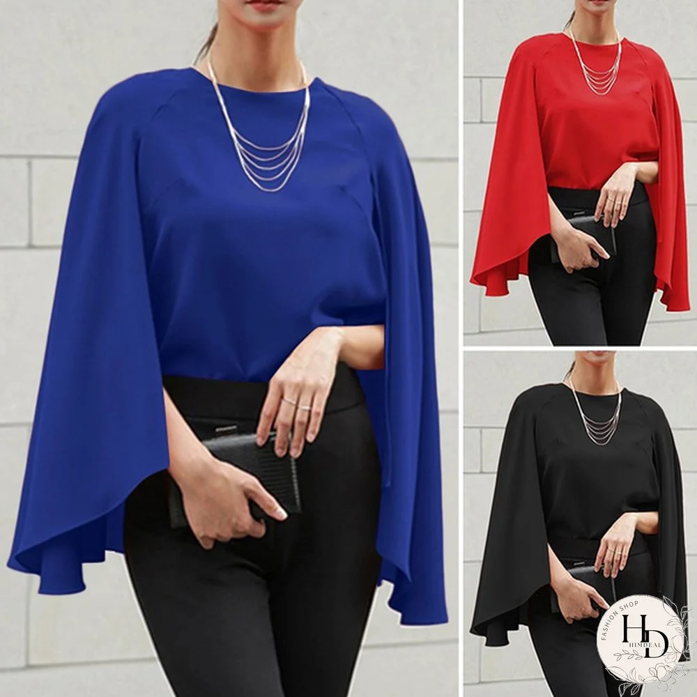 Fashion Women Clothing Cape Full Sleeve Spring Summer Solid Loose Blouse Shirts