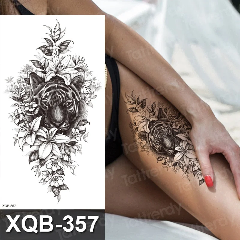 temporary tattoo flower snake dragon anime sexy body art stickers black lion skull tattoo sleeve for women men boys sexy decal