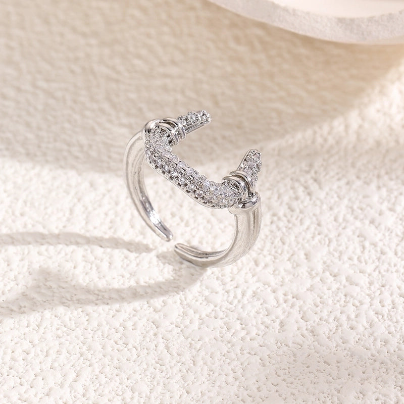 Copper Plating 18K Color-Retaining Zircon Horn Open Ring