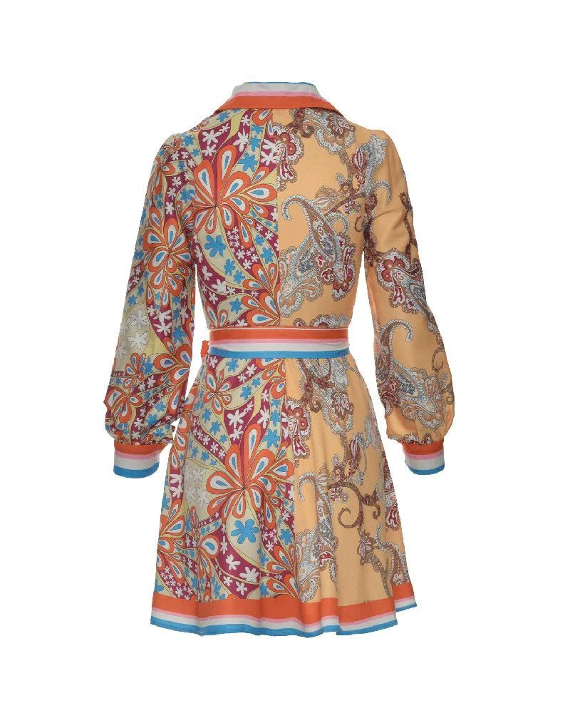Classic Long Sleeve Printed A-Line Dress