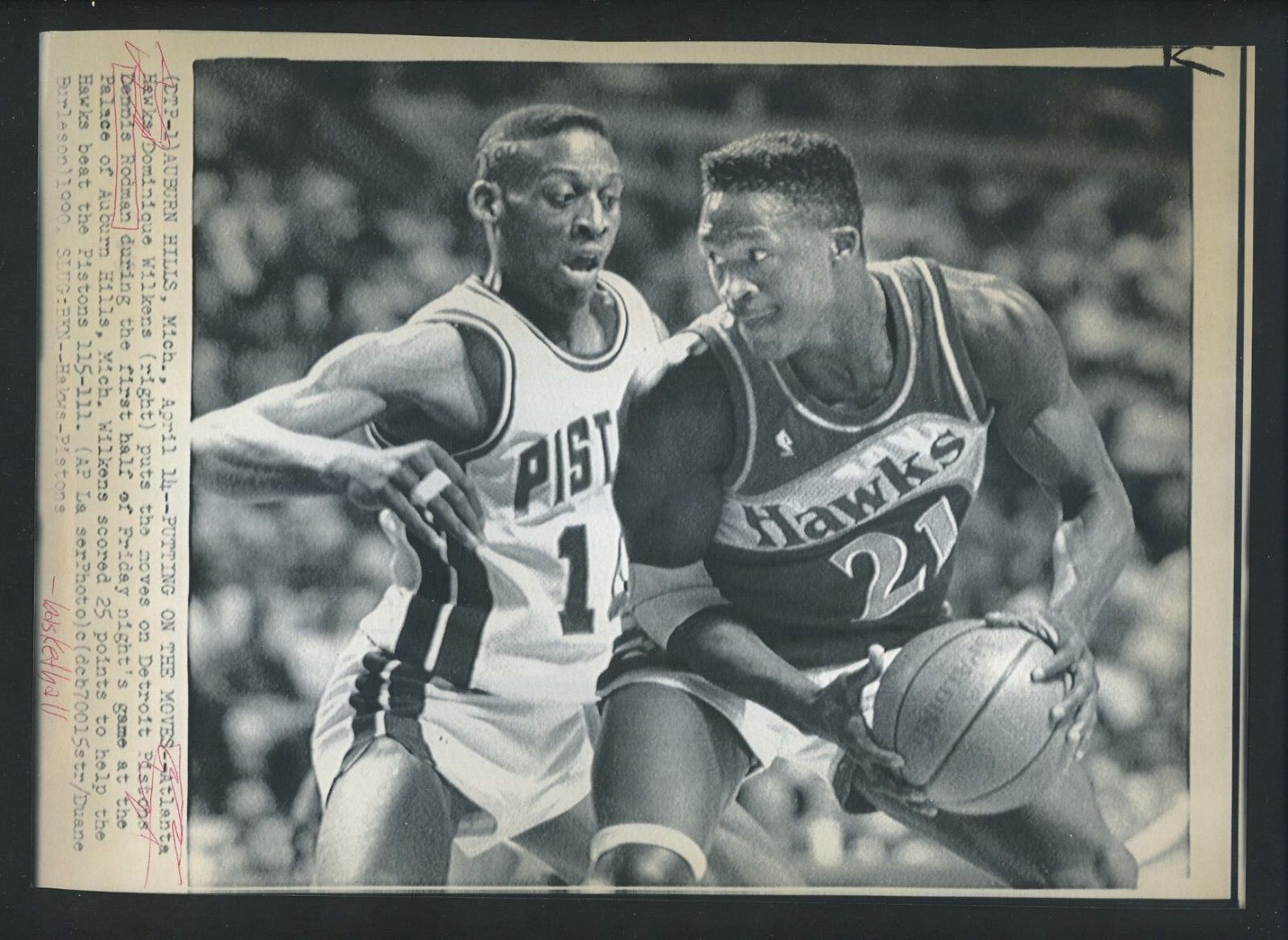 Dennis Rodman & Dominique Wilkins 1990 Press Photo Poster painting Detroit Pistons Atlanta Hawks