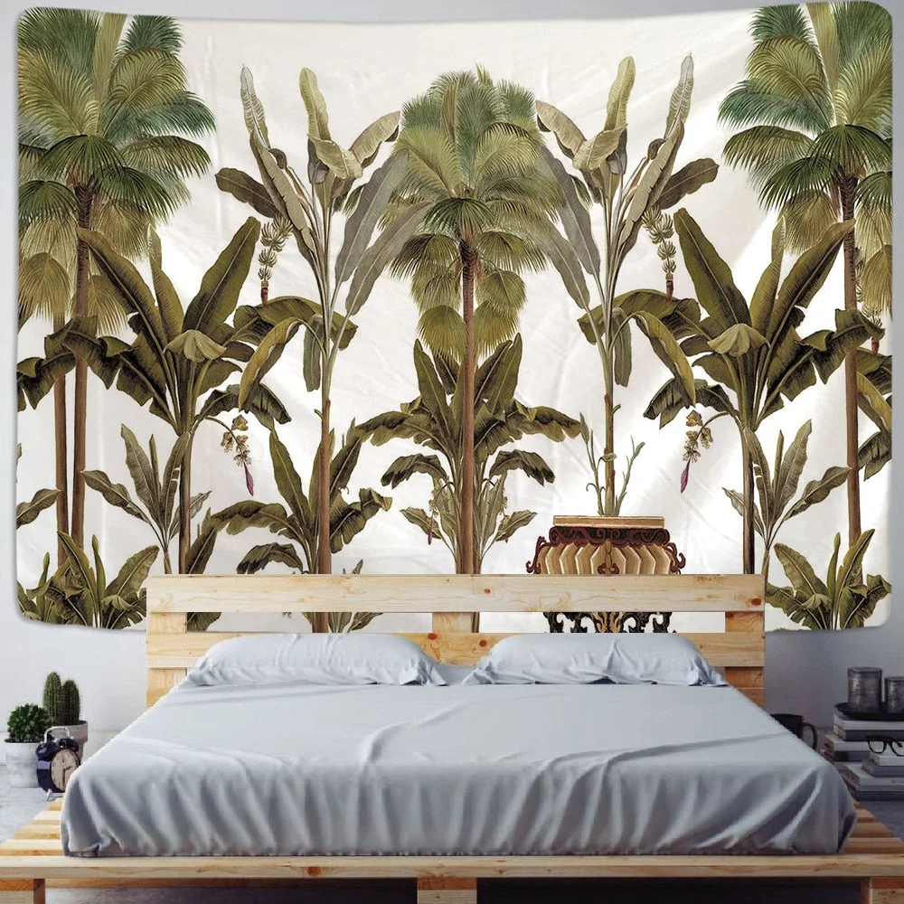 Tropical Plant Printed Tapestry Wall Hanging Nordic Ins Home Living Room Bedroom Fabric Hanging Painting Background Decoration