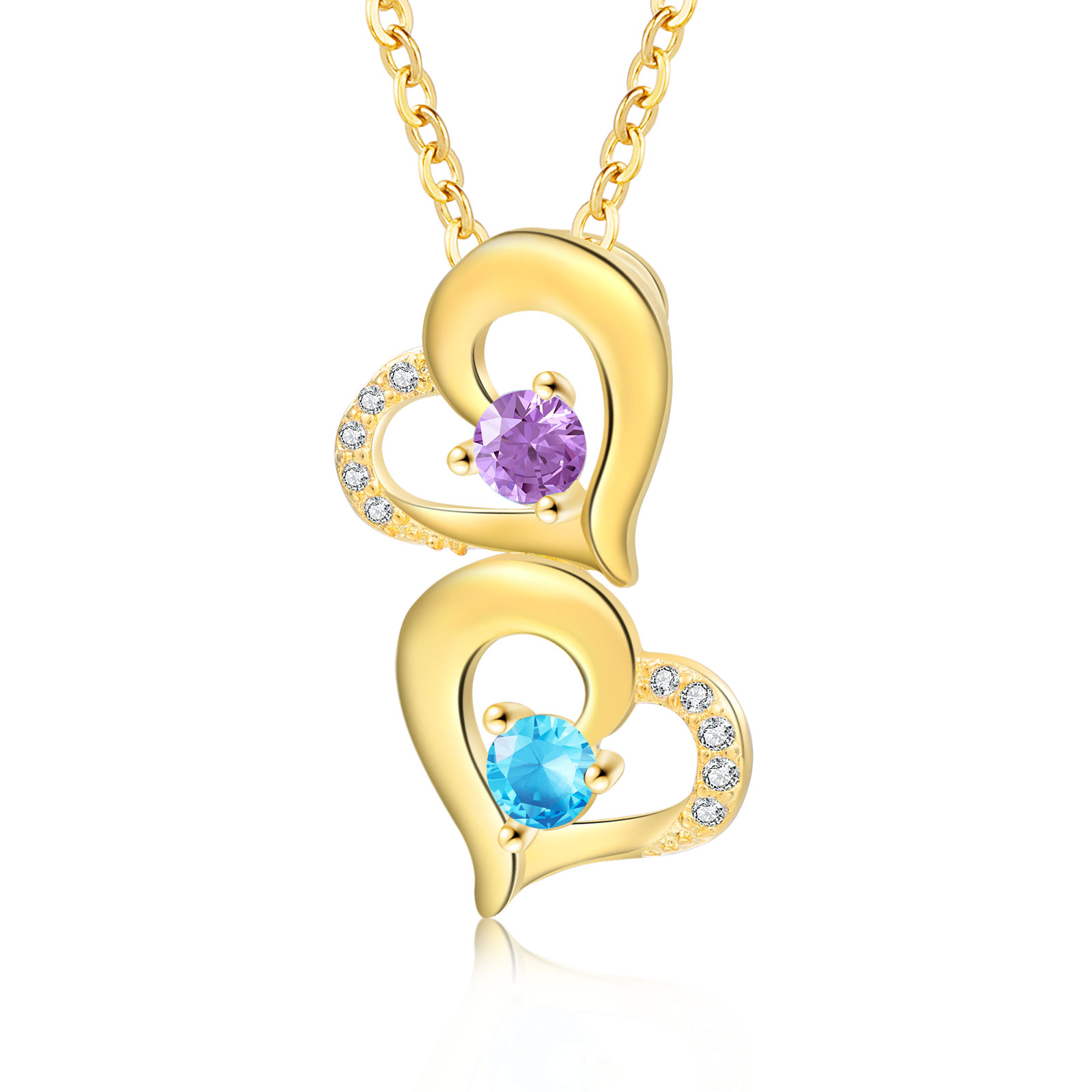 2 Names - Personalised Heart Pendant Necklace Custom Birthstones & Names Necklace Birthday Gift for Her-Jessemade AU