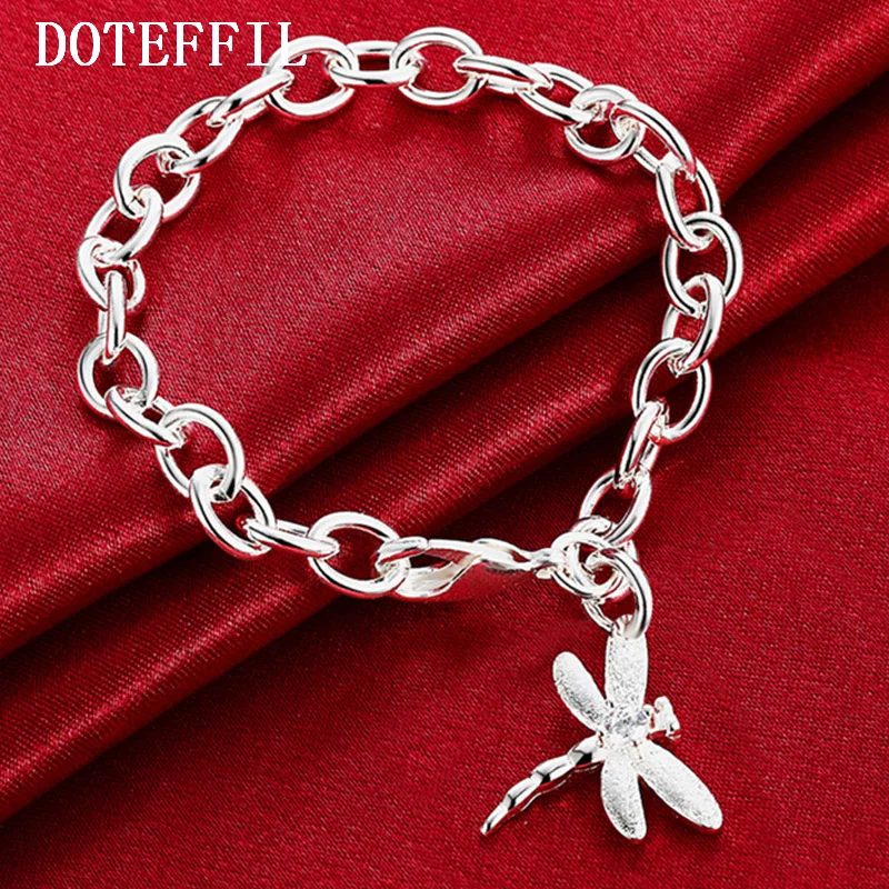 DOTEFFIL 925 Sterling Silver Dragonfly Pendant Bracelet For Woman Jewelry