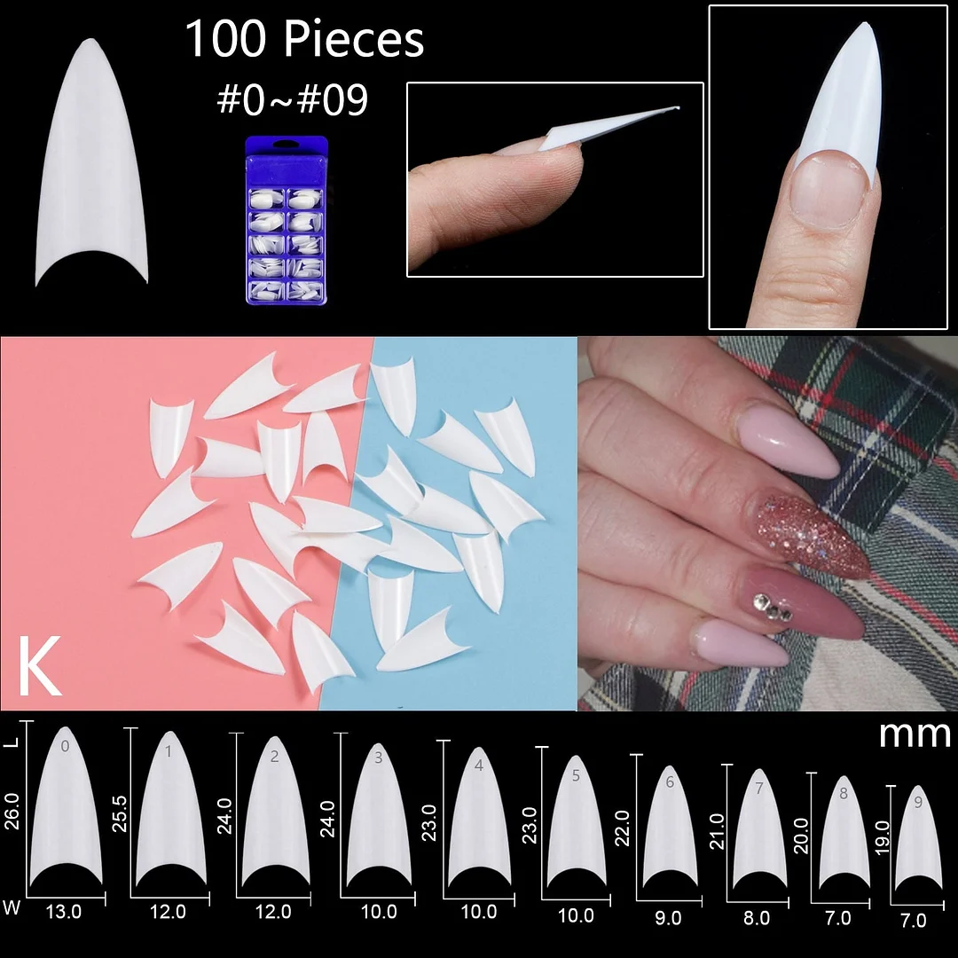 100pcs/set 10 Sizes Full Cover False Nail Tips Ballerina Coffin Fake Nails Square Stiletto French Acrylic Press On Nails-Nail Inspo