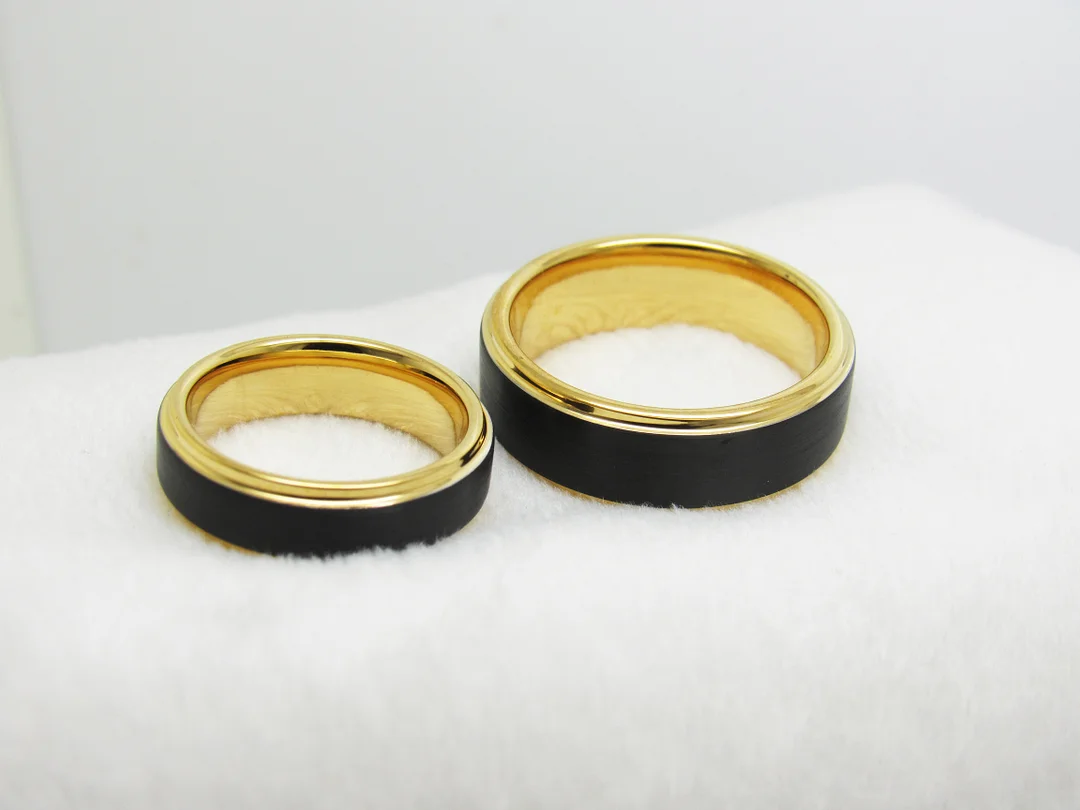 6MM 8MM Tungsten Couple Rings Gold Sand Surface Electric Black Steps Remaining Electric Wedding