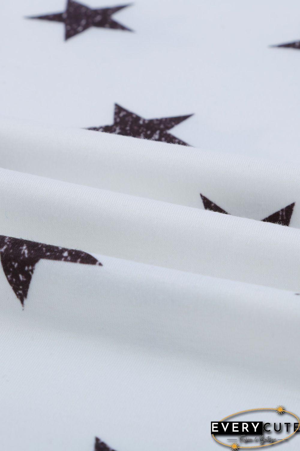 White Crew Neck Star Print Drawstring Loungewear Set with Pocket