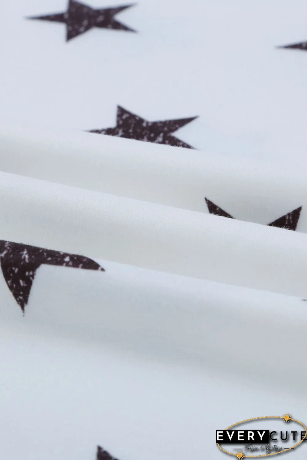 White Crew Neck Star Print Drawstring Loungewear Set with Pocket