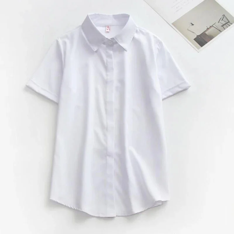 Oocharger Large Size Women White Shirt Summer Short Sleeve Office Ladies Black Button Up Tops Loose Solid Casual Blouse S-5XL New