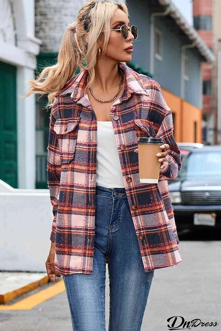 Plaid Dropped Shoulder Shirt Jacket