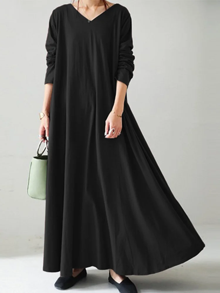 V-Neck Long-Sleeve Maxi Dress
