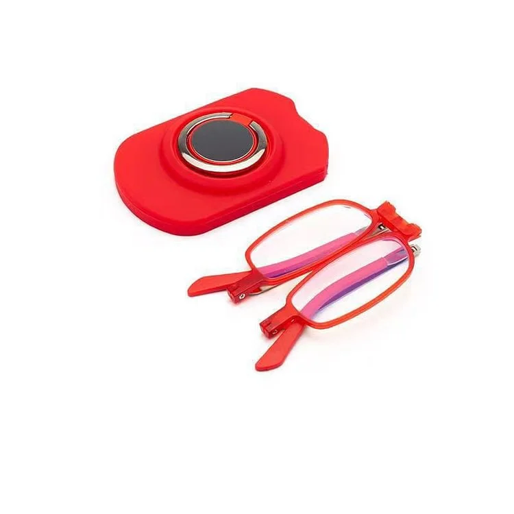 Blue light blocking reading glasses metal square folding glasses with mobile phone holder function