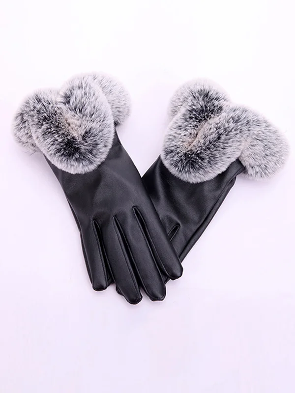 Black Warming Leather Full Finger Gloves