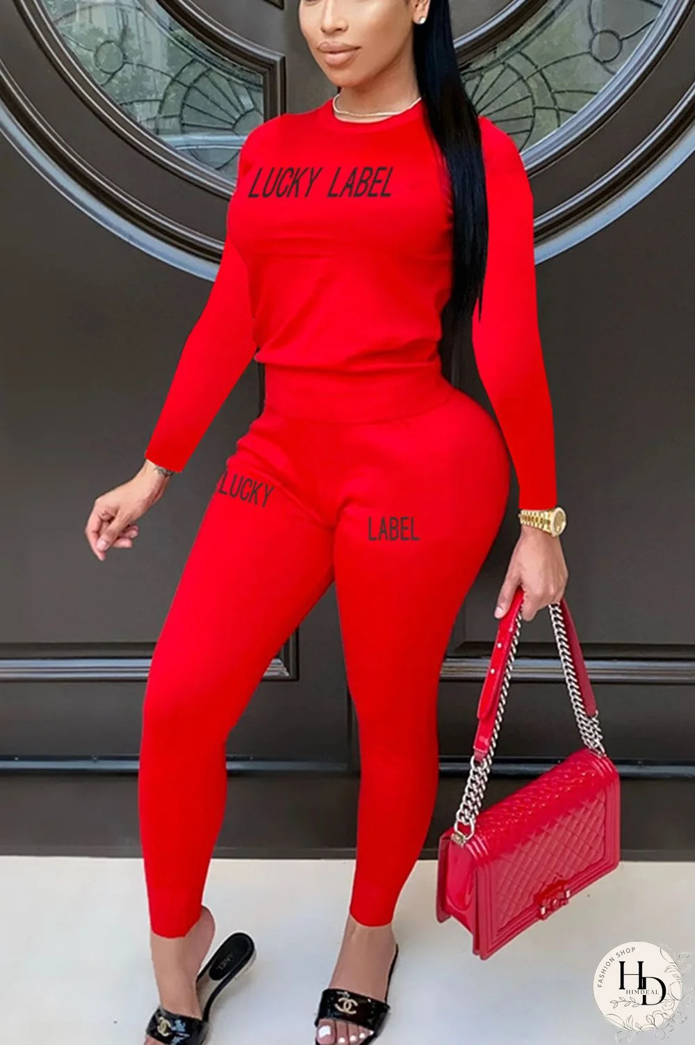 Black Daily Letter Split Joint O Neck Long Sleeve Regular Sleeve Two Pieces