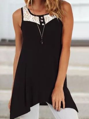 Sleeveless Crew Neck Casual Shirts & Tops