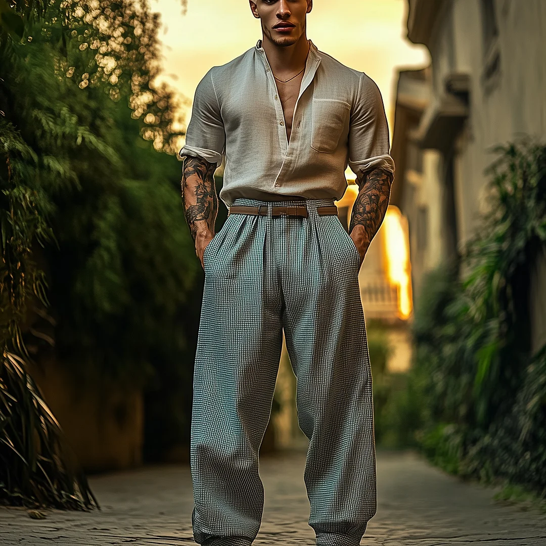 Stylish Loose-Fit Trousers With Tattoo-Accented Sleeves For Casual Elegance-inspireuse
