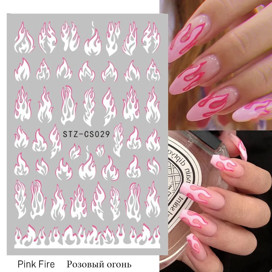 Nail Stickers Back Glue Fire Flame Shape Designs Nail Decal Decoration Tips For Beauty Salons-Nail Inspo