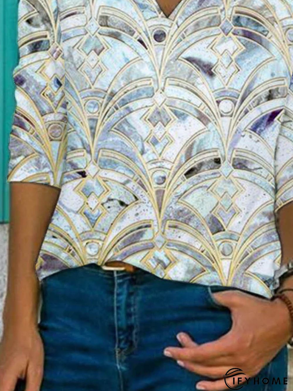 Boho Long Sleeve V Neck T-shirt | IFYHOME