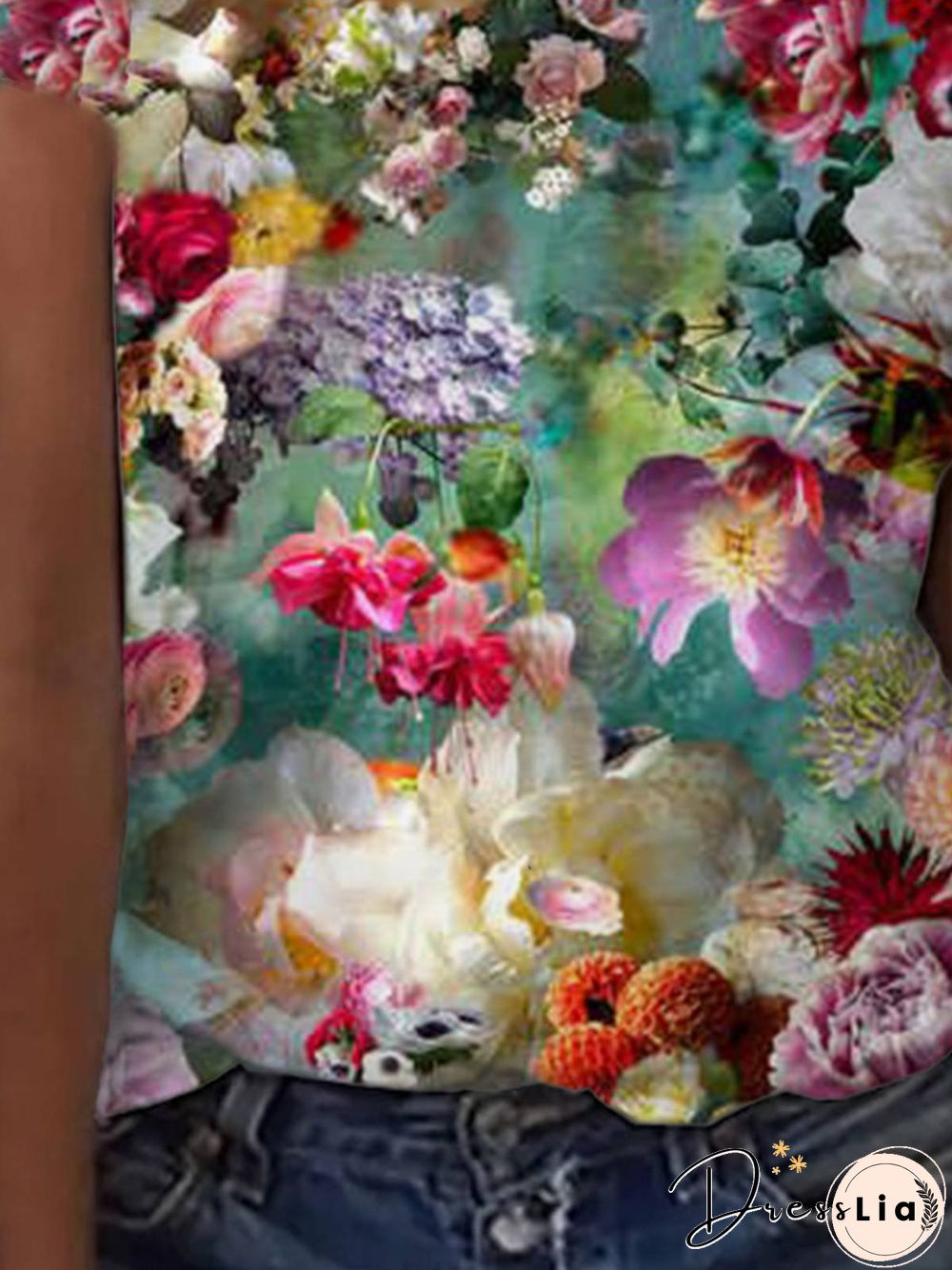 Casual Short Sleeve Crew Neck Printed Top