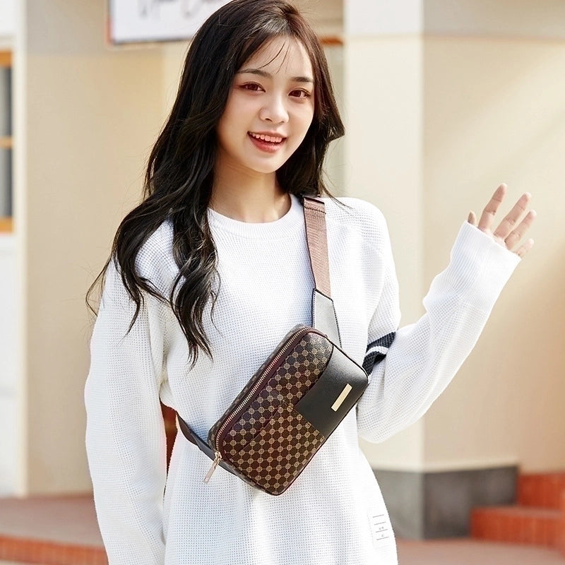 Women’s Small All Seasons Pu Leather Printing Vintage Style Square Zipper Fanny Pack