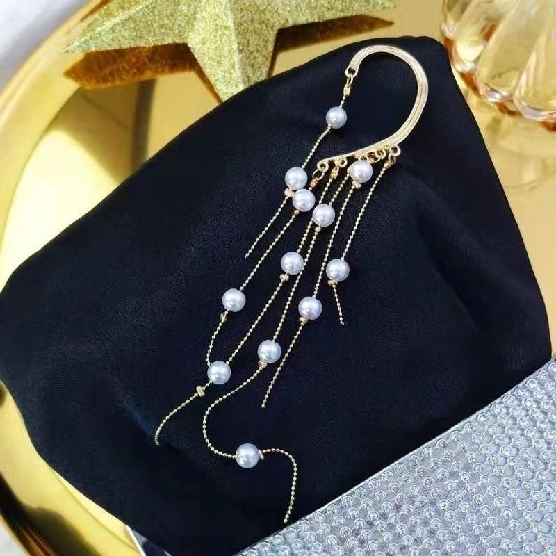 2 Pieces Elegant Star Tassel Heart Shape Inlay Alloy Artificial Pearls Rhinestones Glass Earrings4