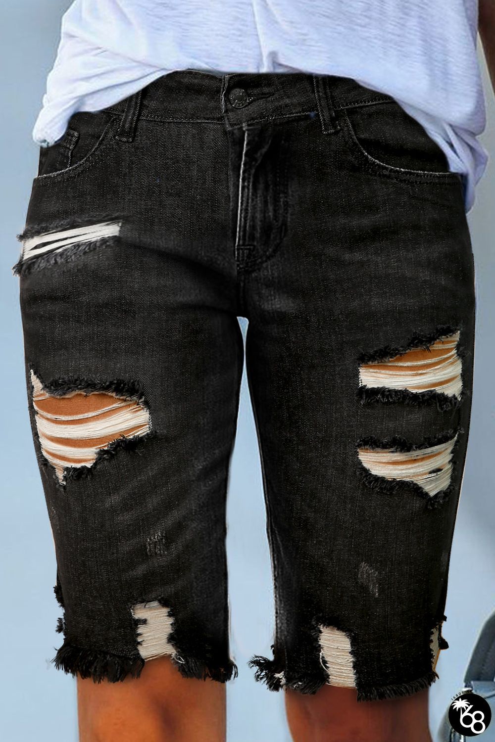 Ripped Tassel Bermuda Denim Shorts | 168DEAL