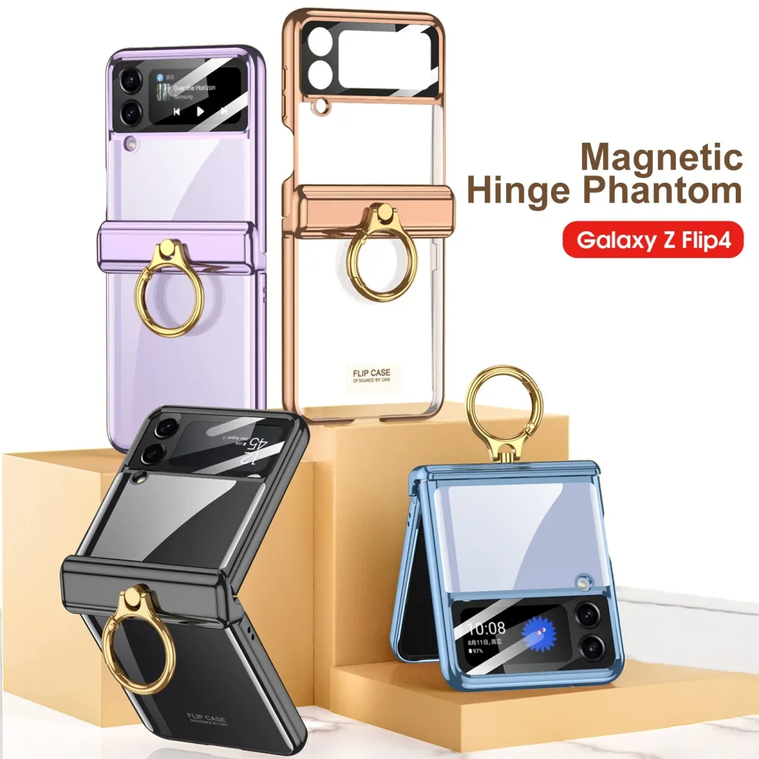 Applicable To For Samsung Zflip4 Ring Bracket Folding Electroplating Mobile Phone Case
