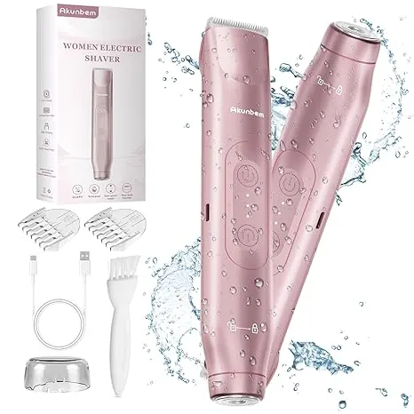 2 in 1 Women Electric Shaver Dual Head Bikini Trimmer IPX7 Waterproof Wet and Dry Dual Use Body Hair Trimmer Facial Hair Remover for Bikini Underarms Legs Arms Body Face Pink