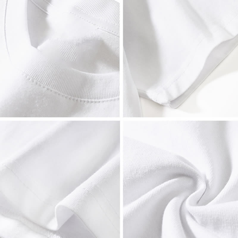 Cartoon Cat Print Round Collar Oversized T-Shirt