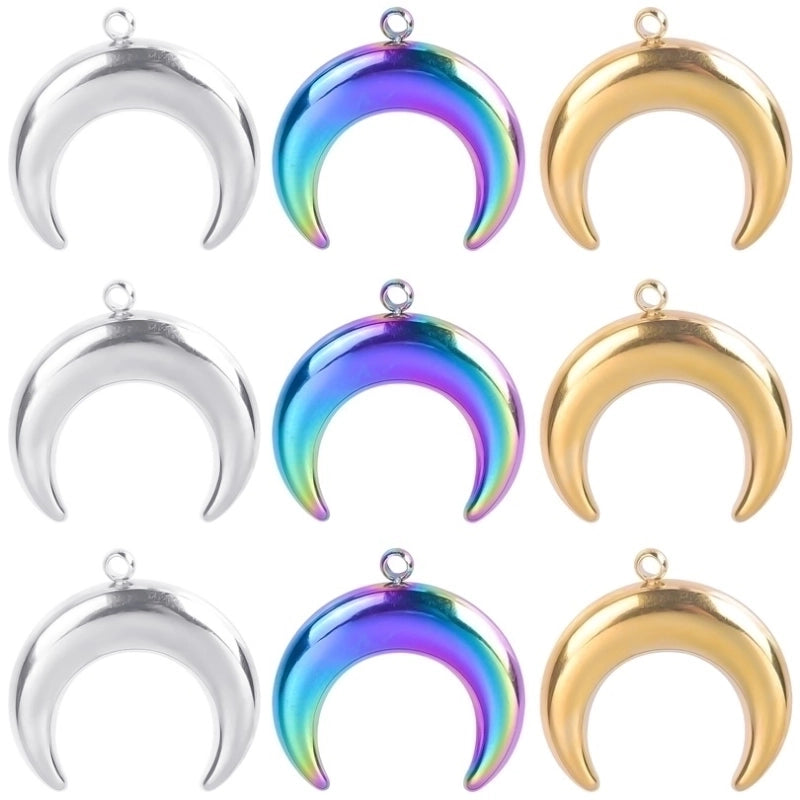 1 Piece Hole 1~1.9mm 304 Stainless Steel 18K Gold Plated Moon Polished Pendant