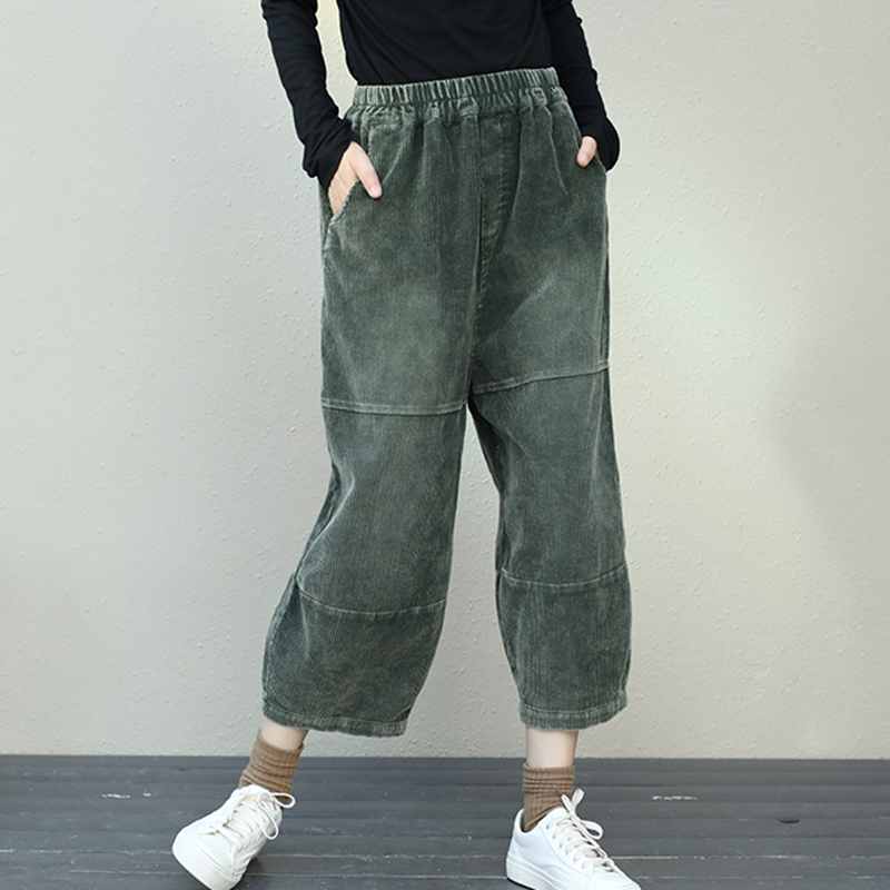 Retro Plus Size Corduroy Pants For Women