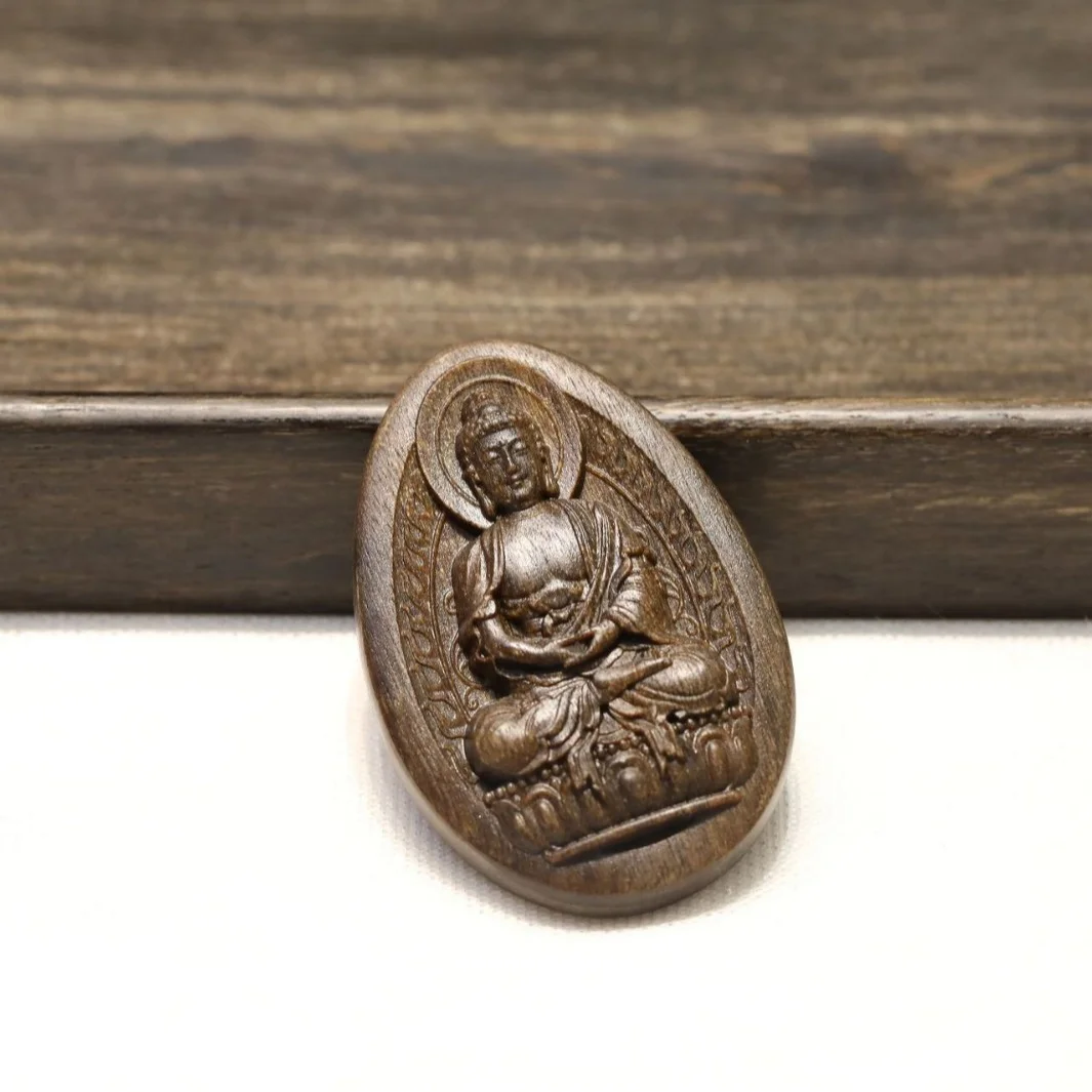 Brunei Agarwood Amulet Sinking Grade Carved Lotus Sitting Guanyin Amulet Pendant Necklace