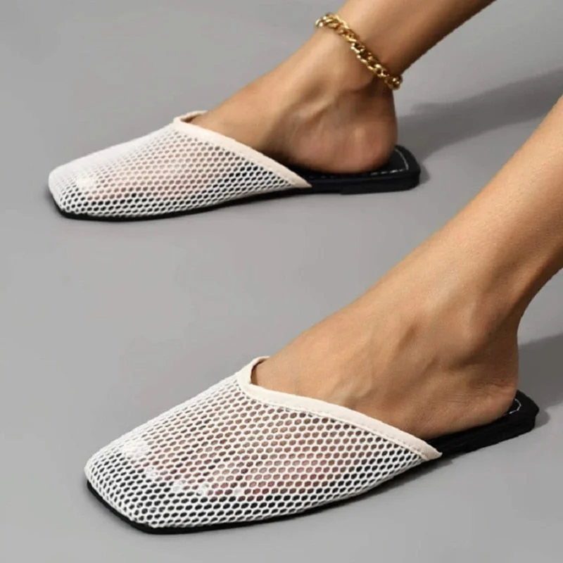 Women's Summer Home Slippers 2022 New Mesh Flat Shoes Square Toe Casual Sandals Wholesale Shoes For Women Zapatos de mujer