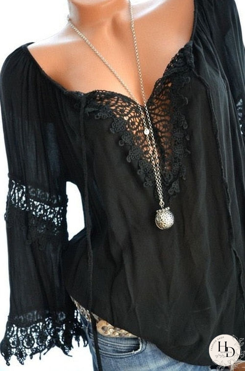High quality large size loose women blouses summer blouses lace top fashion casual V-neck long sleeve women shirts