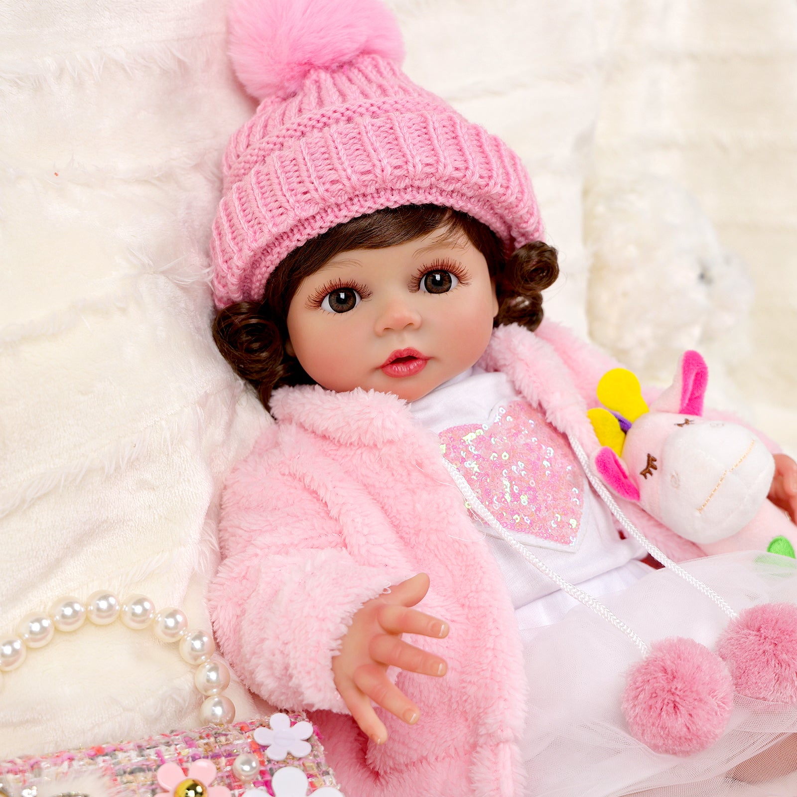 Babeside 20'' Adorable Reborn Baby Doll Dark Brown Eyes Charming Winter