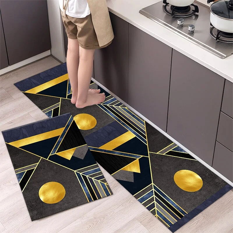 New Geometric Kitchen Mat Home Light Luxury Entrance Doormat Living Room Sofa Floor Long Mats Bathroom Door Anti-Slip Floormat