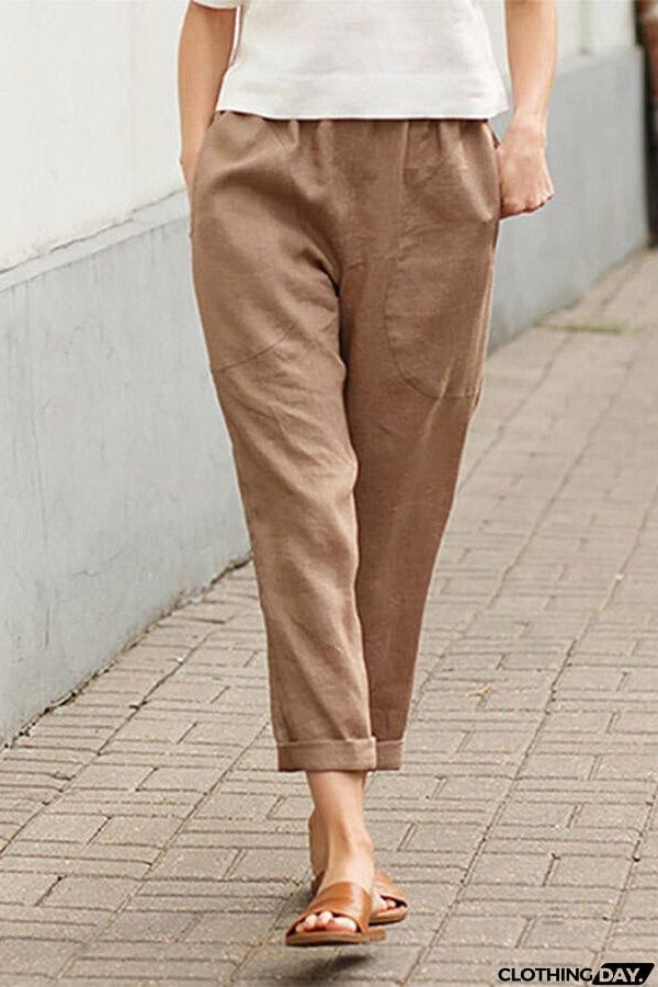 Solid Cotton Linen Pants