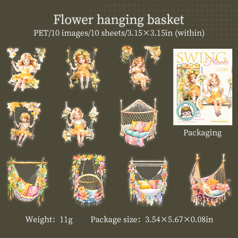 PET Sticker - Swing Flower Series Kawaii Girl Character Flower Swing Landscaping 