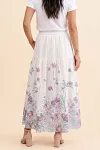 White Multicolor Floral Embroidered Tiered Skirt, Lightweight Cotton Eyelet Skirt, Cottagecore Vacation Skirt, Wholesale Women's Summer Skirts