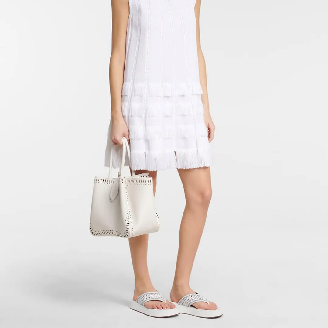 White Open Round Toe Perforated Details Platform Flip Flops