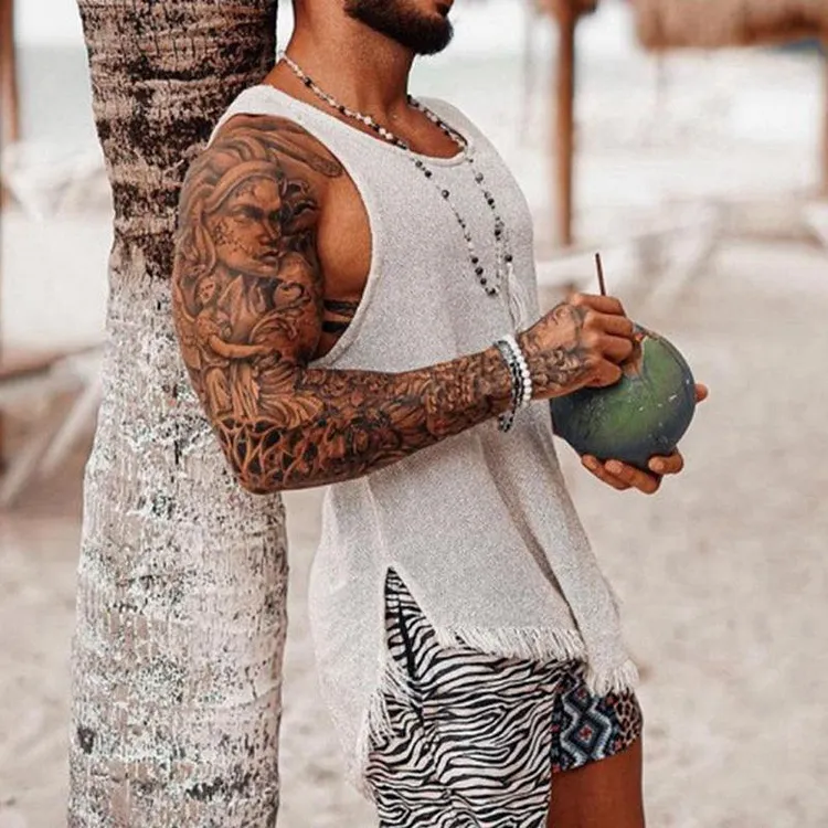 Men's Casual Summer Tassel Knitted Tank Top 65453364M